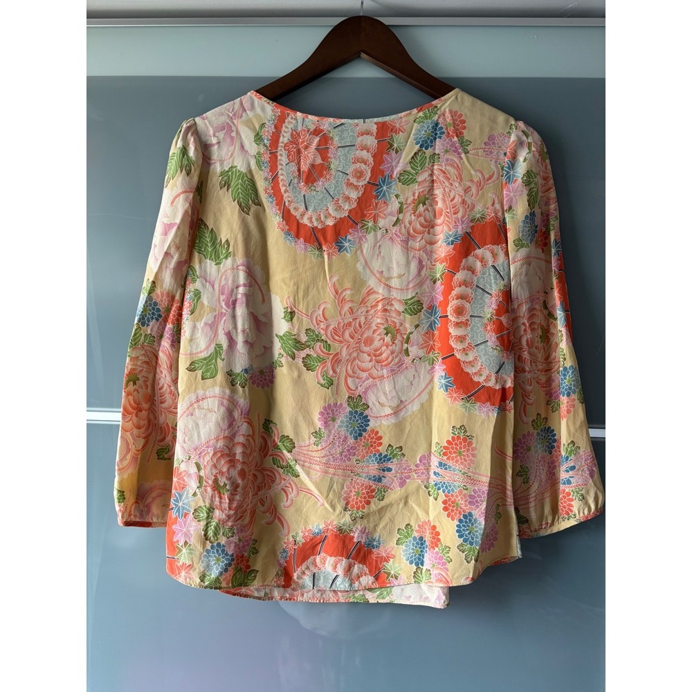 Darel Blue 100% Silk Floral Chinoiserie Blouse‎ Orange French 42 Gerard Dainty - Picture 5 of 6